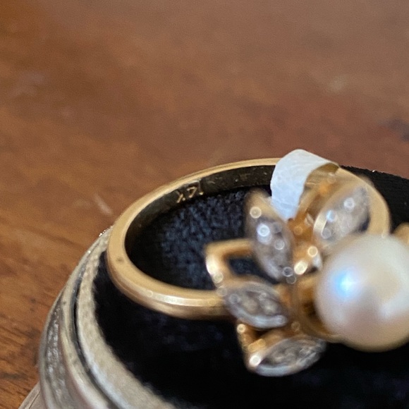 14k Yellow Gold Pearl Diamond Pave Cocktail Ring - Picture 3 of 5